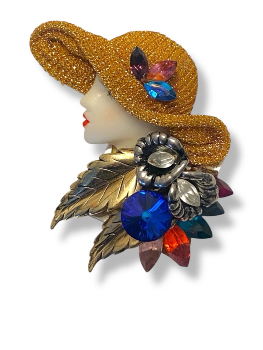 🎁Bonetto Vintage Brooch cloth hat jewelry rhinestones EUC